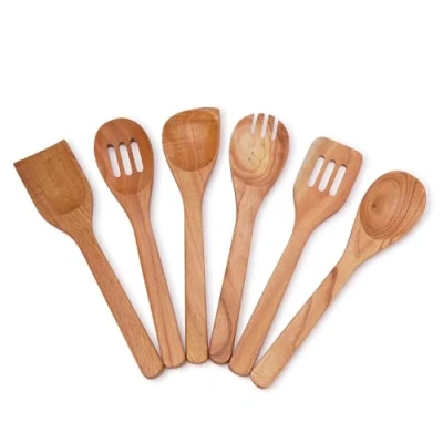 Afbeelding van Ajuny Houten Lepels voor Koken 6 Stuks, Anti Aanbak Spatel Lepel Keukengerei Set Duurzame Kook &amp; Serveer Gereedschappen Platte Handvat Housewarming Cadeaus Dagelijks Gebruik