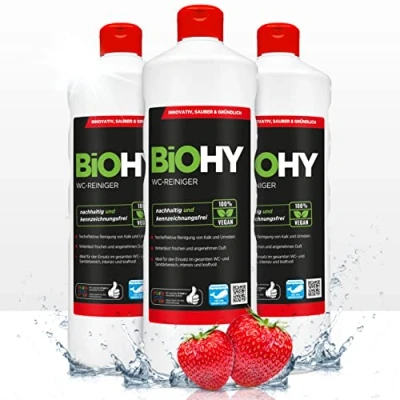 Afbeelding van BiOHY WC Reiniger (3 x 1l Fles) EXTRA STRONG Profi bio concentraat Viskeuze reinigingsgel Ideaal tegen urinesteen (WC Reiniger)