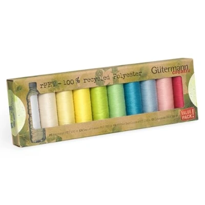 Afbeelding van Gutermann Creativ Allesnaaigaren rPET 100% gerecycled polyester, 100m 10 spoelen, hand en machinaal naaien, universeel, pastelkleuren
