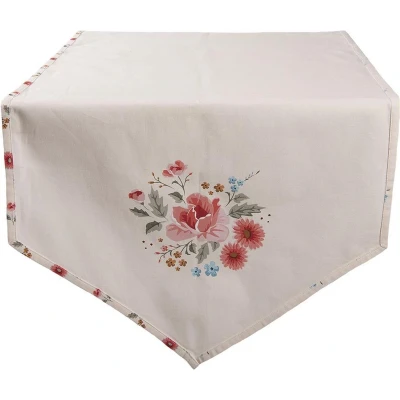 Afbeelding van Clayre &amp; Eef Tafelloper 50x160 cm Beige Katoen Rozen Tafelkleed