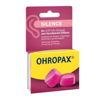 Afbeelding van OHROPAX Silence Oordopjes, roze vooroordopjes van vormbare siliconen, dermatologisch getest, geschikt voor alle oren, geluidsisolatiewaarde SNR 23 dB, slapen, leren en feestjes, 6 stuks