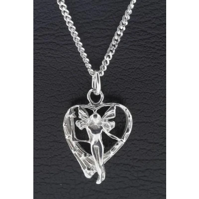 Afbeelding van Zilveren Engel in hart ketting hanger