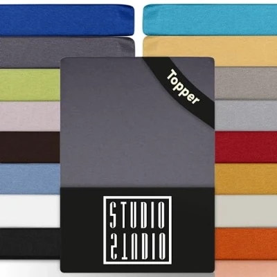 Afbeelding van STUDIO Basic Topper Spannbettlaken 160x200cm, 100% gekämmte Baumwolle, OEKO TEX 100, Markenqualität, Bettlaken 160x200 Topperbezug Jersey Grau