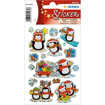 Afbeelding van HERMA 15235 glitterstickers voor kinderen, winter pinguïns (8 stickers, folie, glanzend) zelfklevend, permanent hechtende motiefetiketten meisjes en jongens, kleurrijk