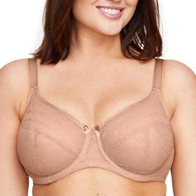 Afbeelding van Glamorise Volledige figuur Plus Size Lace Comfort Wonderwire BH Onderdraad #9855, Cappuccino, 115C
