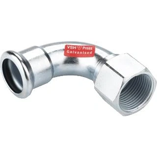 Afbeelding van Vsh xpress bocht koppeling 90gr 28mm x 1 staal pers binnendraad 6209588