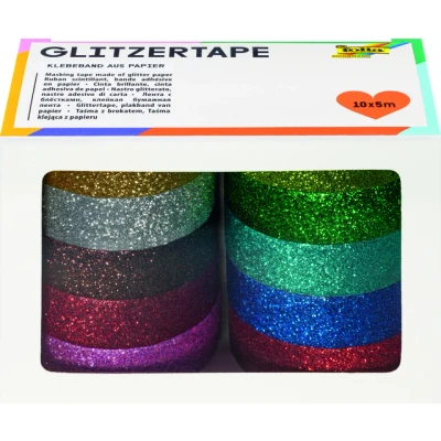 Afbeelding van Plakband Folia glitter 5mx15mm 10 stuks kleuren