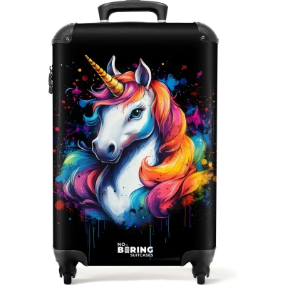 Afbeelding van NoBoringSuitcases.com® Kinderkoffer meisje Eenhoorn met kleurrijke graffiti Kindertrolley meisjes Handbagage koffer lichtgewicht Reiskoffer trolley kinderen Rolkoffer wieltjes Past binnen 55x40x20 en 55x35x25
