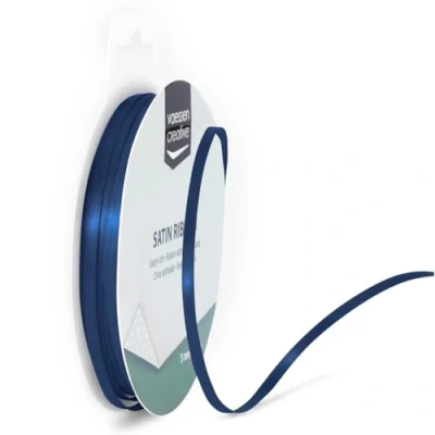 Afbeelding van Vaessen Creative 301002 0014 Satijnen lint donkerblauw, 3 mm x 10 meter, lint, decoratief cadeaulint en stoffen voor bruiloft, doop verjaardagscadeaus,