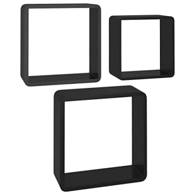 Afbeelding van Wandschappen kubus 3 st MDF zwart