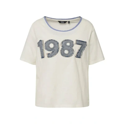 Afbeelding van Ulla Popken Jeanszahlen Rundhals Halbarm Tshirt print, Dames, Maat: 46/48, Offwhite