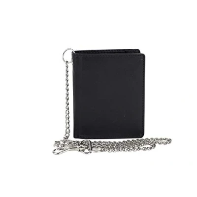 Afbeelding van LEAS Mini portemonnee voor biker, met grendel en ketting, extra dun, staand formaat, platte RFID bescherming, folie geschenkdoos, van echt leer, zwart, 10,5x8,5cm, gesloten
