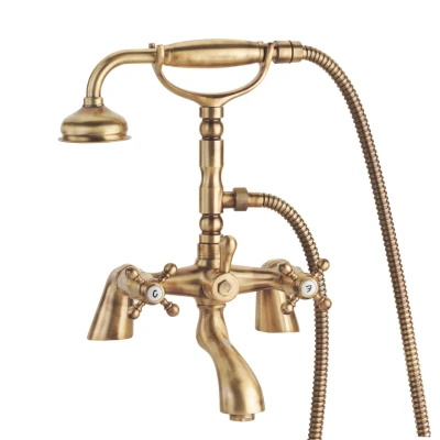 Afbeelding van PB klassieke kraan badrandkraanset met sterknoppen inclusief handdouche Brons 1208855222