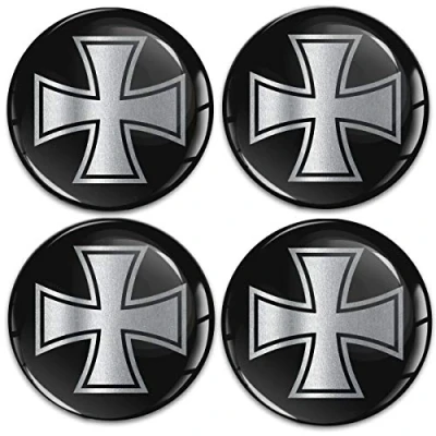 Afbeelding van Biomar Labs® 4 x 65 mm sticker 3D silicone zwart zilver ijzer kruis ijzeren voor wieldoppen naafdoppen wielnaafdop wielsticker naafdop A 11265