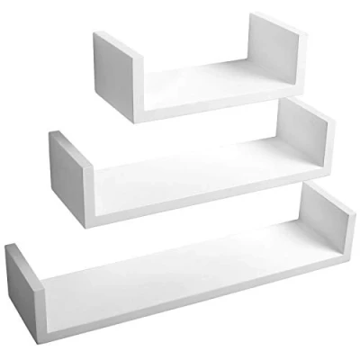 Afbeelding van WOLTU RG9239ws Wandrek Wit U vorm CD DVD plank,Wandstelling decoratief en praktisch in MDF