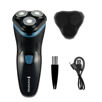 Afbeelding van Remington Mens elektrisch roterend scheerapparaat R1 (droog scheren, 30 minuten looptijd, pop up trimmer, buigbladen en draaibare nek, draadloos gebruik, USB C opladen, wereldwijde spanning) R1000