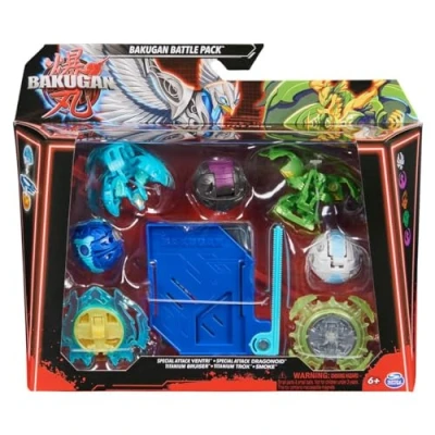 Afbeelding van Bakugan Blue Base Battle Pack actiefiguren set, speciale aanval Ventri, Dragonoid, Titanium Bruiser, Trox, Smoke