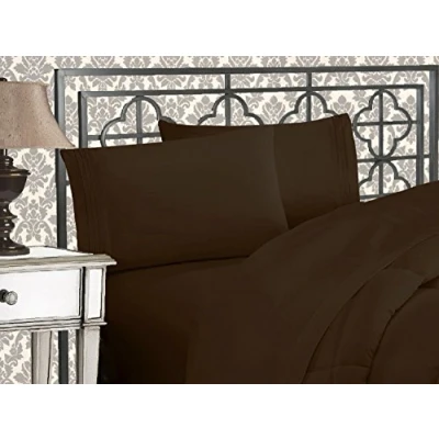 Afbeelding van Elegant Comfort Luxe 1500 premium hotelkwaliteit microvezel drielijn geborduurd zachtste 4 delige lakenset, kreuk en vervagingsbestendig, kingsize, chocoladebruin