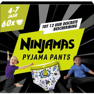 Afbeelding van Pampers Ninjamas Nachtluiers Maat 7 (4 jaar) Jongen 60 stuks