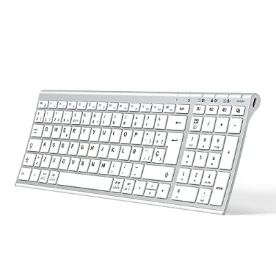 Afbeelding van iClever BK10 Bluetooth toetsenbord, draadloos, QWERTY Spaans multi apparaat, oplaadbaar, ergonomisch design, volledige grootte, stabiele verbinding voor