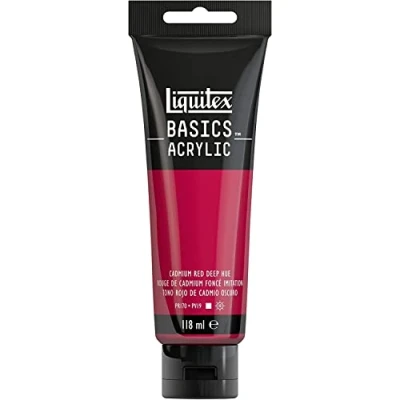 Afbeelding van Liquitex Basics 8870023 Monopigmenteerde acrylverf, kunstenaarspigmenten, lichtecht, gemiddelde viscositeit, achivkwaliteit, zijdeglanzende afwerking, 118ml Cadmium Red Deep Hue