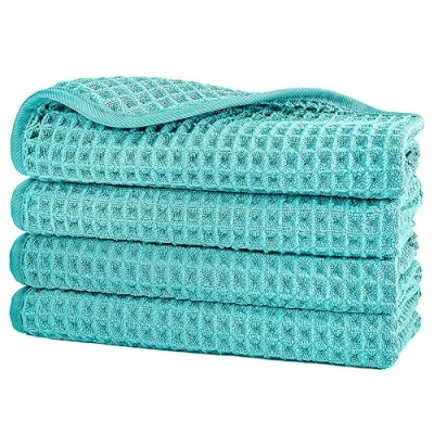 Afbeelding van Polyte Washandjes van microvezel pluisvrij wafelstructuur Aqua 33 x cm 4 stuks