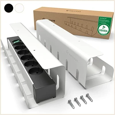 Afbeelding van UNITURE® Kabelgoot voor bureau, DEKRA gecertificeerd, set van 2 kabelmanagement x 40 cm kabelhouder, kabelgeleiding kabelbeheer, onder wit