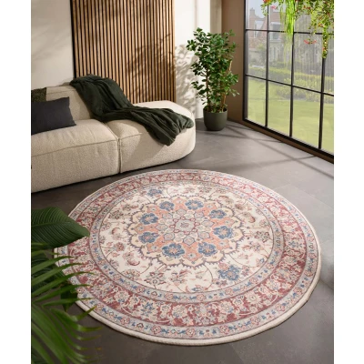 Afbeelding van Rond Vintage Buitenkleed Valenca Nova Crème/rood 160 Cm