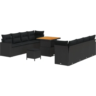 Afbeelding van vidaXL 11 Delig Tuin Sofa Set met Kussens Zwart Poly Rattan Acacia, 3 Eet Acacia