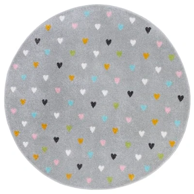 Afbeelding van Hanse Home Adventures Kindertapijt, rond, hartpatroon, tapijt voor jongens en meisjes, kinderkamer, speelkamer, tienerkamer, woonkamer, grijs, 140 cm