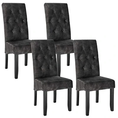 Afbeelding van WOLTU 4 x eetkamerstoelen donkergrijze keukenstoelen, woonkamer eetkamerstoel fluwelen zitting en massief houten poot, BH294dgr