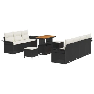 Afbeelding van vidaXL 10 delige Tuin Sofa Set met Kussens Zwart Poly Rattan Acacia