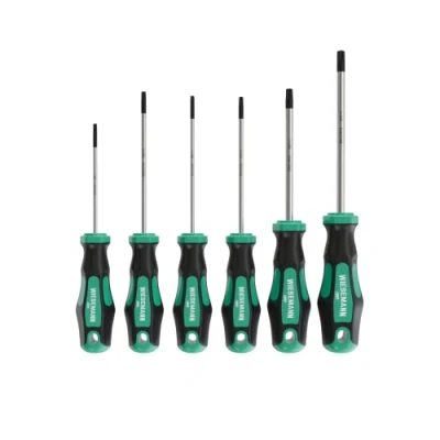 Afbeelding van TX schroevendraaier set voor Torx schroeven 6 delig Met ENSURE tip van Q 50 staal WIESEMANN 1893 I T10, T15, T20, T25, T30, T40 magnetische punt 81147