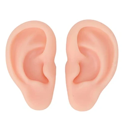 Afbeelding van siliconen oormodel, links en rechts zacht flexibel model nep oorpiercing oefening, lichaamsdelen, realistische oorvorm voor sieradenweergave acupunctuur mannequin (lichte huidskleur)