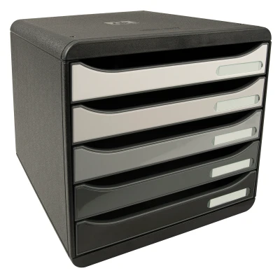 Afbeelding van Exacompta ref. 3094294D Ladebox Bureau kantoor BIG BOX PLUS GRIJSTINTEN met 5 laden voor A4+ documenten Afmetingen: Diepte 34,7 x Breedte 27,8 Hoogte 27,1cm Grijs glanzend
