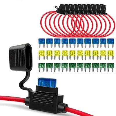 Afbeelding van GTIWUNG 10 stuks 12AWG inline bedradingskabel, kleine geassorteerde zekeringen met zekeringhouders, assortimentskit voor bladzekeringen, ATC/ATO Automotive Houder zekeringblad