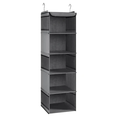 Afbeelding van Briljante Hangkast met 5 vakken Organizer, stoffen Opbergplanken Eenheid 6 Zijvakken voor Kleding Grijs (30 x 30 108 cm)