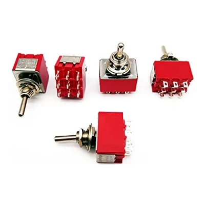 Afbeelding van Candeon Mini tuimelschakelaar 5 stuks MTS 303 Micro 9 pins 3 posities 120V/5A 250V/2A ON DPDT Drukknop Schakelaars (Rood)