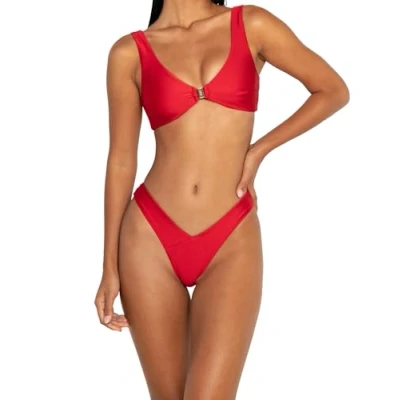 Afbeelding van FAE House Kendall Bikini Top Hibiscus Luxe Dames Zwemmode Rood 100% Duurzame ECONYL® stof Koude handwas Gouden Gesp Detail Maat S