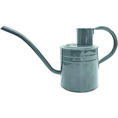 Afbeelding van Kent &amp; Stowe 1 liter vintage gieter in grijs, verzinkte stalen kan voor het gieten van kamerplanten, klassieke Engelse stijl met verhoogde rand