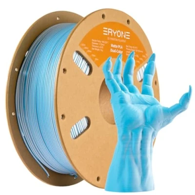 Afbeelding van ERYONE Mat PLA 3D printerfilament, 1,75 mm, maatnauwkeurigheid +/ 0,03 1 kg, spoel, tweekleurig mat, PLA, blauw en wit