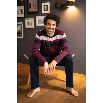 Afbeelding van Hajo heren pyjama strepen Rood Maat 56
