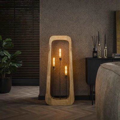 Afbeelding van Hoyz Collection Vloerlamp 3L Bray Massief Mango Naturel
