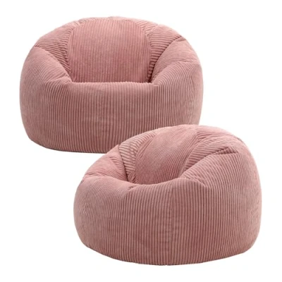Afbeelding van icon Kingston Grote zitzak, set van 2, Jumbo Cord Bean Bag, Dawn Pink, zitzakstoel voor volwassenen met vulling inbegrepen, comfortabele loungestoel alle leeftijden