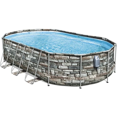 Afbeelding van Bestway Power Steel Swim Vista Opzetzwembad inclusief filterpomp en accessoires 610x366x122 cm Steenprint
