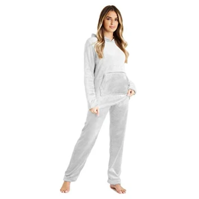 Afbeelding van CityComfort Damespyjama, fleece pyjama met capuchon voor dames en tieners, pluizige loungewear set, gezellige pyjama&#039;s, XL