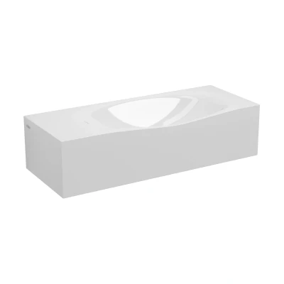 Afbeelding van Wasbak Clou Hammock Plus 65x25.4x16 cm Met Kranenbank Links Mineraal Marmer (met 2 Voorbewerkte kraangaten)