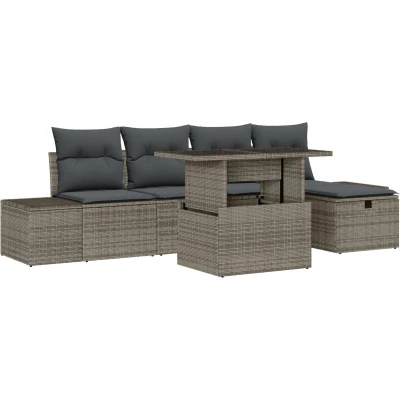 Afbeelding van vidaXL 6 delige Tuin Sofa Set met Grijs Poly Rattan