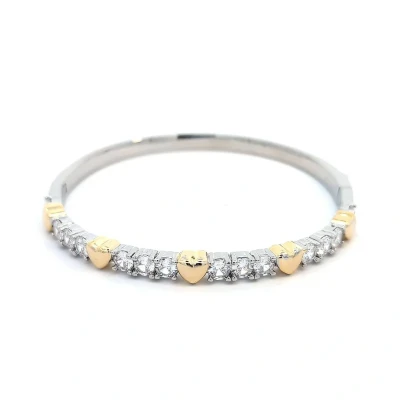 Afbeelding van Bangle zilveren armband met goudkleurige hartjes en zirkonen