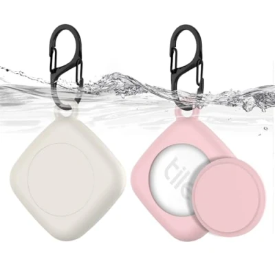 Afbeelding van MOWYEOK Tile Mate 2022 Houder voor 2022, siliconen GPS tracker, verborgen waterdichte houder, met sleutelhanger, geschikt sleutels, portemonnee, bagage, wit + roze